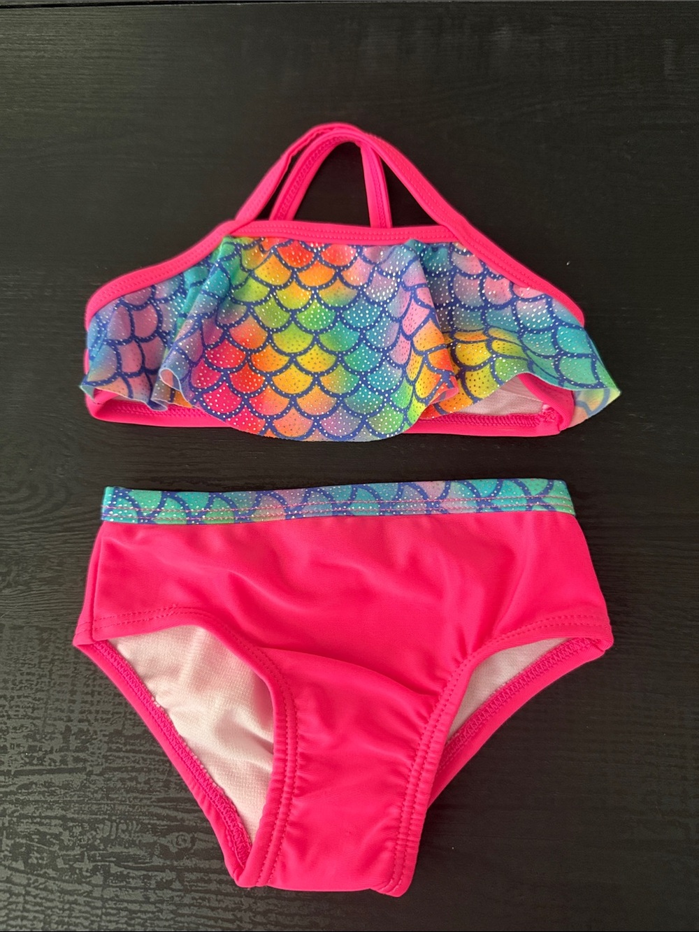 wonder nation Hot Pink Mermaid Scale Ruffle Two-Piece Swim Set